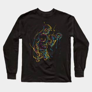 abstract barbell fitness man colorful Long Sleeve T-Shirt